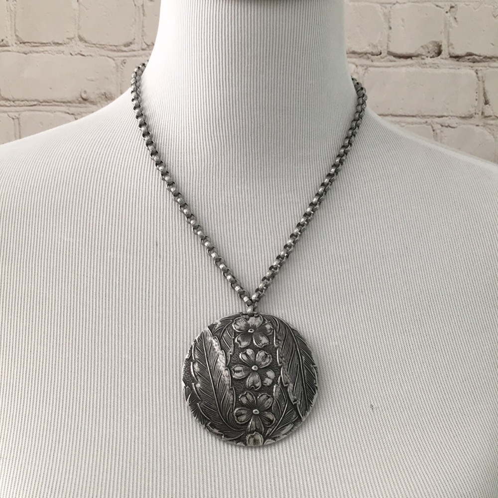 Large Aluminum Floral Pendant Statement Necklace